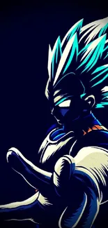 Saiyan character in dynamic blue and black hues wallpaper.