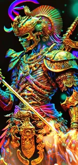 Vibrant samurai warrior with intricate armor in rich colors.