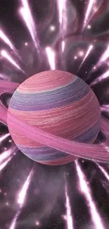 Vibrant Saturn with colorful rings in space.