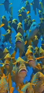 Vibrant school of colorful fish swimming underwater.