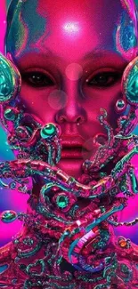 Futuristic alien artwork with neon hues and intricate sci-fi details.