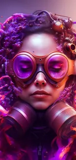 Vibrant sci-fi woman with pink and purple hues.