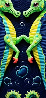 Vibrant and colorful seahorse-themed artistic wallpaper.