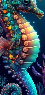 Colorful seahorse mobile wallpaper with vibrant artistic details.