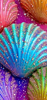 Colorful seashells with glitter, vibrant mobile wallpaper.