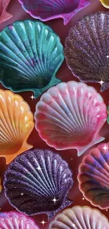 Vibrant seashell pattern in colorful hues for mobile wallpaper.