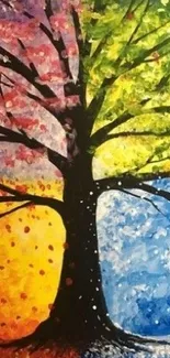 Vibrant tree wallpaper showcasing four colorful seasons.