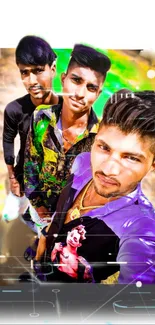 Vibrant smartphone wallpaper with a lively selfie of three friends.