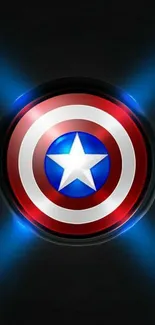 Captain-inspired glowing shield wallpaper with red, white, and blue colors for mobile.