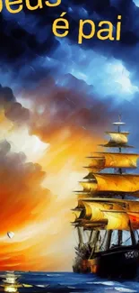 Majestic ship under a vibrant sky in digital art.