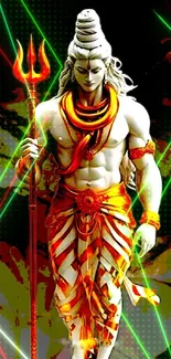 Vibrant depiction of Lord Shiva with fiery red and gold accents.