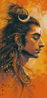 Artistic depiction of Lord Shiva with vibrant orange hues.