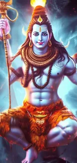 Vibrant depiction of Lord Shiva with divine aura for mobile wallpaper.