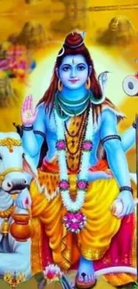 Vibrant mobile wallpaper of Lord Shiva with bright colors and divine symbols.