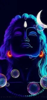 Neon Lord Shiva mobile wallpaper with vibrant colors and spiritual theme.