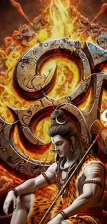 Illustration of Lord Shiva with Om symbol in fiery colors.