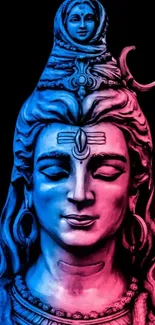 Vibrant depiction of Lord Shiva in blue and magenta tones for a mobile wallpaper.