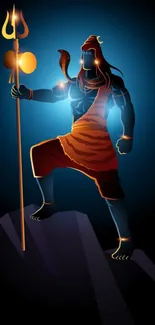 Illustrated Lord Shiva holding trident, vibrant colors on mobile wallpaper.