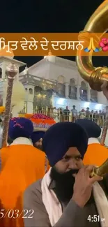 Sikh celebration with vibrant colors and traditional attire.