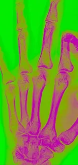 Colorful skeleton hand on green background.
