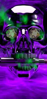 Purple and green skull with bullet wallpaper.