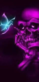 Vibrant purple skull with glowing butterfly art.