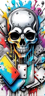 Colorful skull with playing cards wallpaper art.