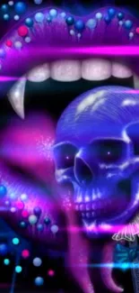 Purple skull and fangs in artistic wallpaper.