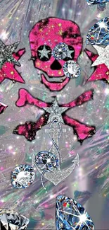 Vibrant pink skull and gemstone mobile wallpaper.