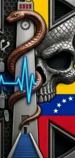 Vibrant phone wallpaper with a skull and snake design.