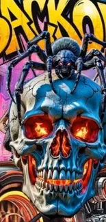 Colorful skull and spider wallpaper art.