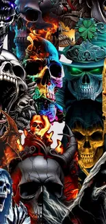 Colorful skull collage art wallpaper for mobile phone.