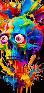 Colorful skull art with vibrant paint splashes.