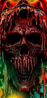 A vibrant, colorful skull art wallpaper with fiery and abstract elements.