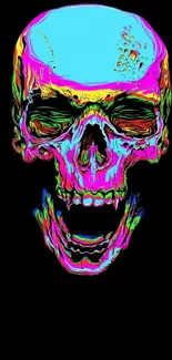 Neon-colored skull on black background, emphasizing vibrant digital art.