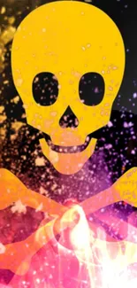 Colorful skull and bones wallpaper with vibrant artistic design.