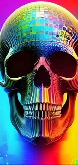 Vibrant digital skull art with colorful neon hues.