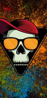 Colorful skull art with vibrant orange accents on phone wallpaper.