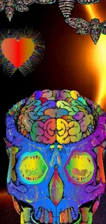 Psychedelic skull art with heart in cosmic background.