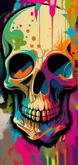 Colorful skull with headphones and abstract design