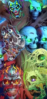 Colorful skull-themed art with neon details.