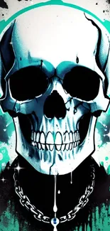 Vibrant skull art on teal background wallpaper.