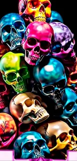 Colorful skull design on black background wallpaper.