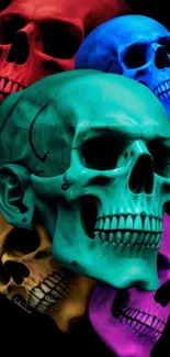 Vibrant mobile wallpaper with colorful skull design on dark background.