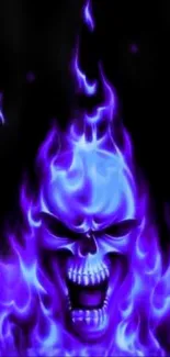 Blue flame skull design on dark background, perfect for mobile wallpaper.