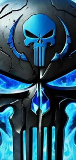 Blue flame skull graphic wallpaper.