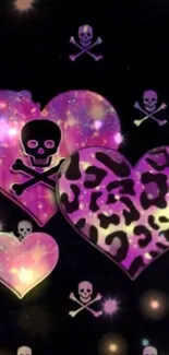 Skull and heart galaxy-themed wallpaper in vibrant colors.