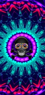 Colorful skull kaleidoscope wallpaper with vibrant patterns.