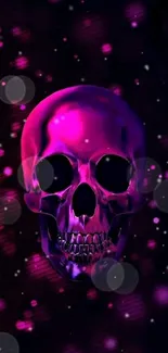 Vibrant magenta skull with dark background, perfect for mobile wallpaper.