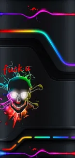 Vibrant neon skull wallpaper with dark background and colorful accents.